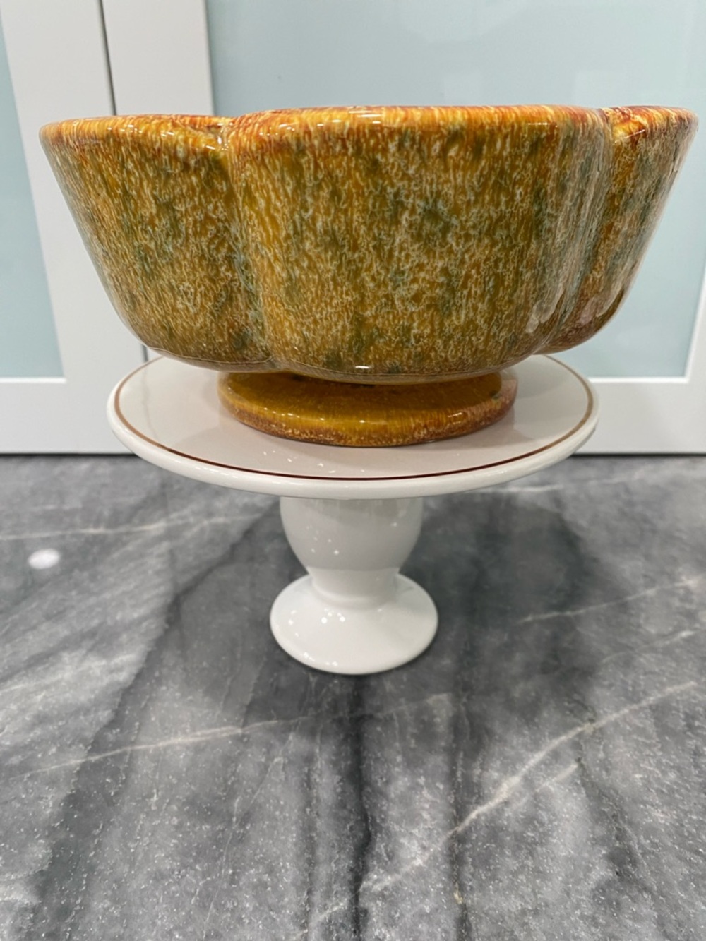 Vintage Haeger Ceramic Bowl in Green and Gold Reactive Glaze.Excellent condition